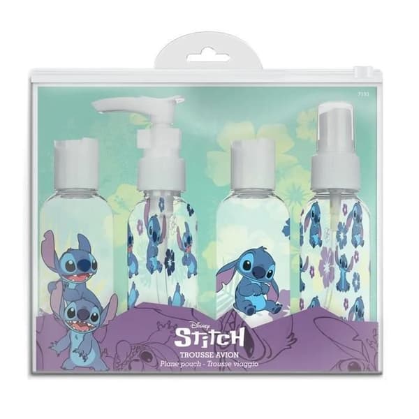 Resväska med 4 återfyllningsbara flaskor Disney Stitch transparent