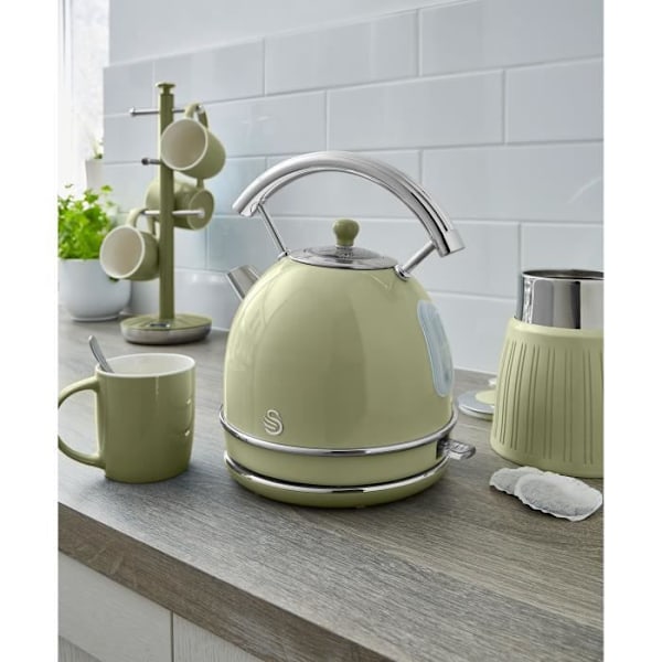 Retro frukostset - SWAN - 1,8 l vattenkokare, 2-skivors brödrost, 20 l mikrovågsugn - grön Grön
