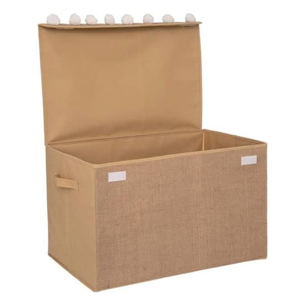 Barnkista jute med pompom 36x57cm brun