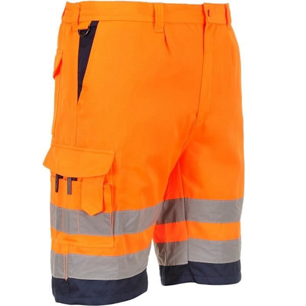 Arbetskortbyxor - Hög synlighet - Neonorange/marinblå - Polyester/bomullstyg - UPF 50+ - 7 fickor Orange XL