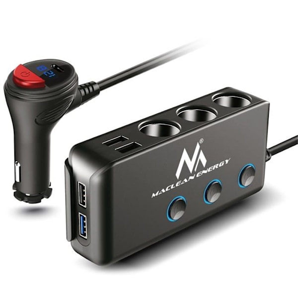 Maclean MCE218 12-24V 4xUSB PD QC cigarettändaradapter Svart