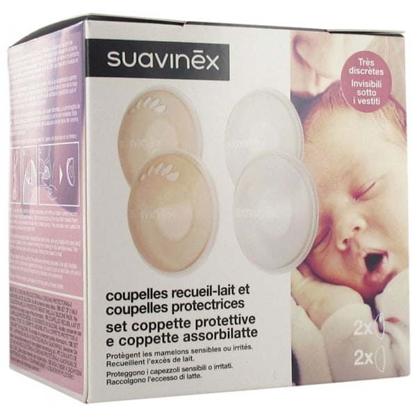 Suavinex amningskoppar Samla mjölk + skyddskoppar 2 enheter