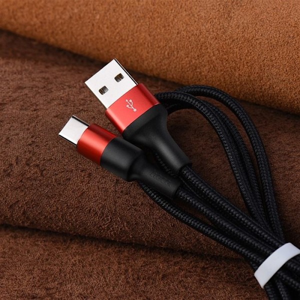 Hoco - Xpress-laddningsdata kabel (X26) - USB-A till USB Type-C, 10W, 2A, 1,0m - Svart / Röd