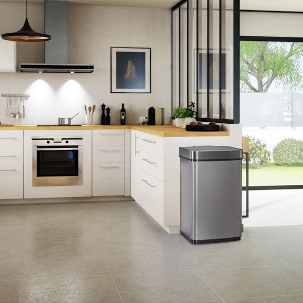 Relaxdays Soptunna med sensor 60l, för avfall, kök, rostfritt stål, rörelsesensor, batteri, grå silver, svart