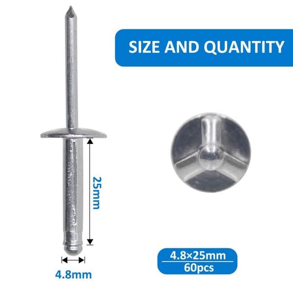 Rivet Bestychao - 2 - 60st Tri-Fold Exploding Pop Rivet Aluminium stora bridriveter (4,8x5mm) - Silverfärgad