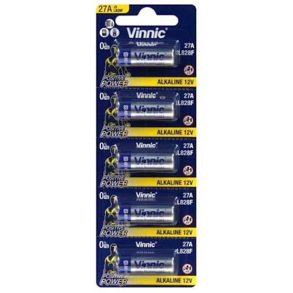 Alkaliska Batterier - VINNIC - 27A 12V L828F - Blister med 5 - 0% Hg - Vit Färg