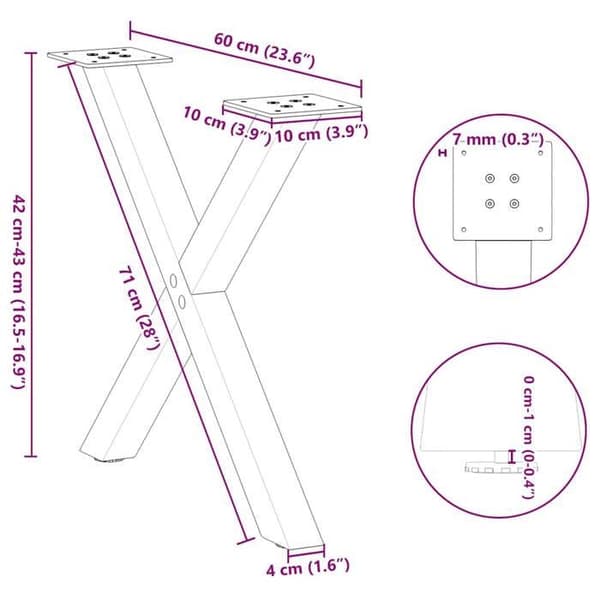 vidaXL X-formade soffbordben, 2 stycken, vit, 60 x (42-43) cm, stål 4012901