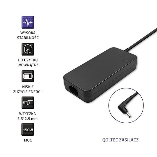 Laddare - nätadapter Qoltec - 51531 - Strömförsörjning för bärbar dator 150 W, 2,5 mm, 7,7 A, 19,5 V ()