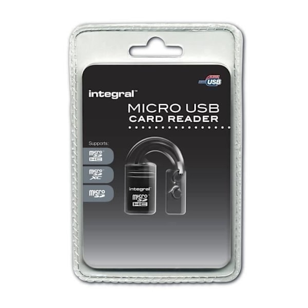 Micro SD-minneskortläsare - USB - INTEGRAL - Svart - microSD/microSDHC-kompatibel - 2 års garanti
