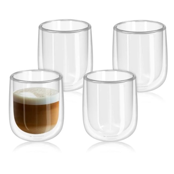 Navaris kaffemugg - Set med 4x dubbelväggig kaffemugg av klart glas 35cl - isolerad borosilikatglas temugg