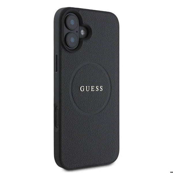 Skal till iPhone 16 Plus - Guess Grained Gold Ring MagSafe (GUHMP16MPGHSMMK) - Svart
