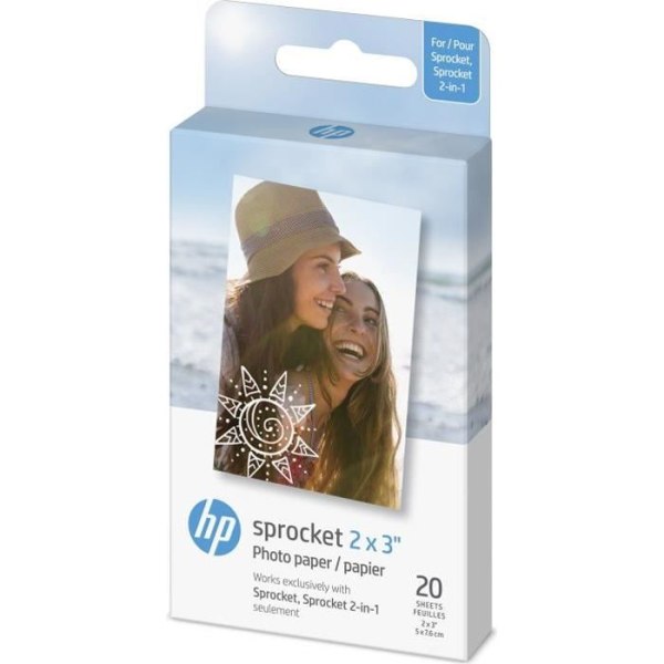 HP Sprocket 2x3 ZINC-fotopapper 5x7,6 cm - Förpackning med 20 ark - Blank finish