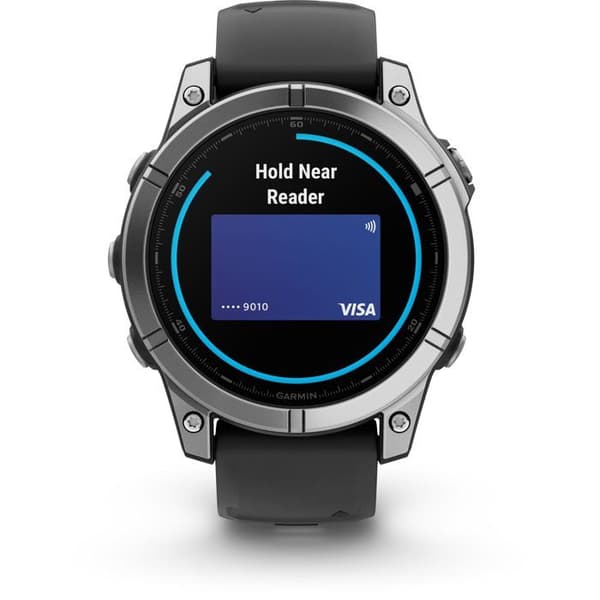 Klocka - GARMIN - Fenix E AMOLED - 47 mm - Silverstål - Armband i grafitsilikon Stål silver
