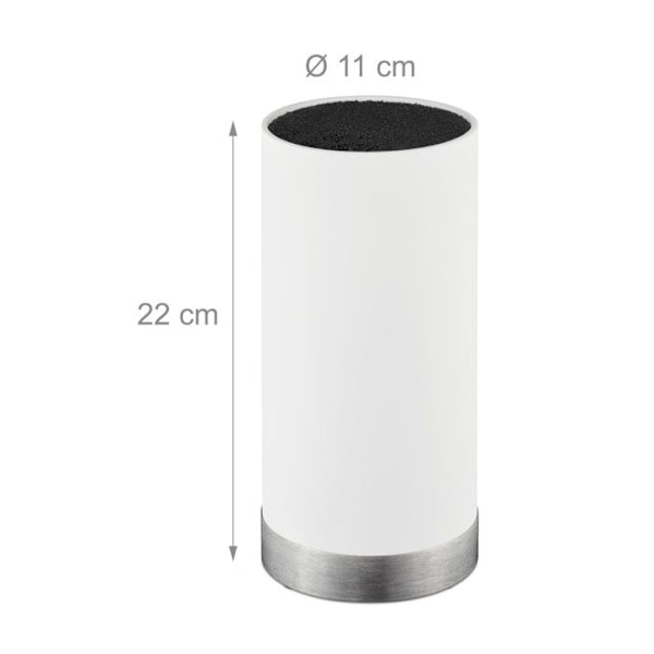 Relaxdays knivställ, runt, knivblock utan innehåll, med insats i plaststänger, H x D 22 x 11 cm, vit vit, svart, silverfärgad