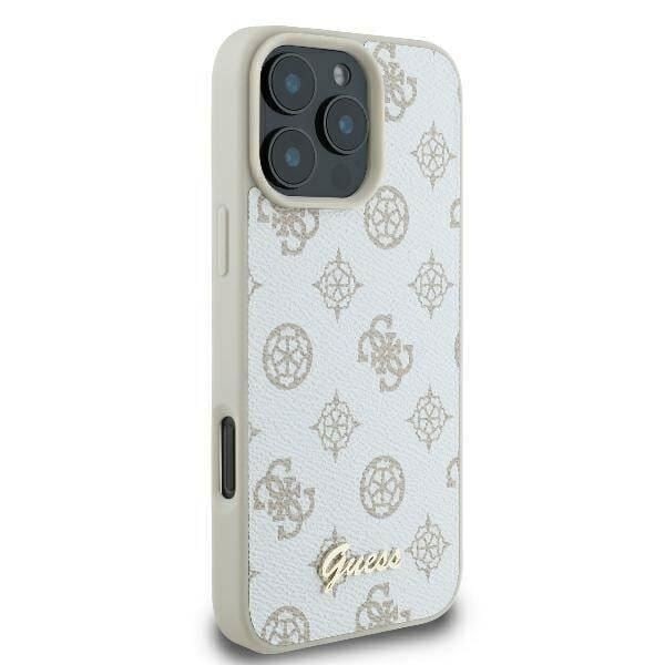 Coque iPhone 16 Pro Max - Guess - Peony Script Logo - Ekologisk läder - Mjuk - MagSafe Vit