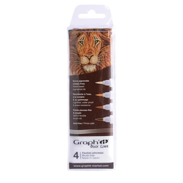 Stylos feutres Brush liners - Graph - Set om 4 - Brunt nyanser - Penselspets - För vuxna Brun, Ockra Ljus, Ockra Medium, Ock