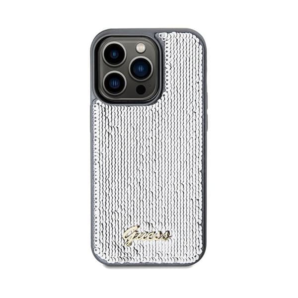 Telefonfodral - Guess - Paljett skript metall - Silver - Styv - Chic Pengar