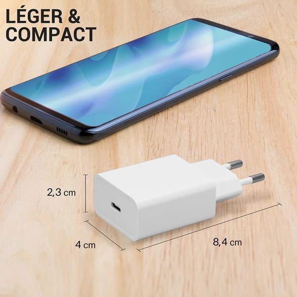 USB C-laddare 25W Slim Waytex, Snabb och Säker för iPhone, iPad, Samsung, Android, EU-kontakt, Vit