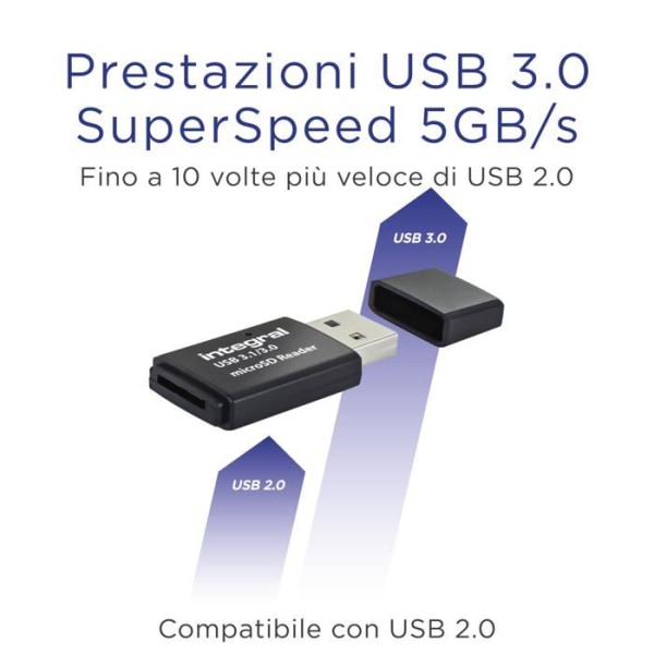 Integral - INCRUSB3.0MSDV2 - Micro SD-minneskortläsare, USB 3.1 USB 3.0, microSDHC, microSDXC, Adapter