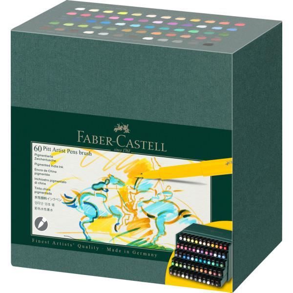 Ritpennor - Faber-Castell - Pitt Artist Pen - Pensel - Box med 60 färger