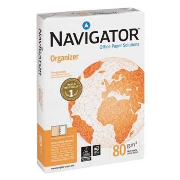A4-papper - Navigator - 500 ark - 80g - 4 Hål - Vit Vit