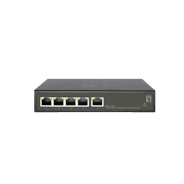 L2 Gigabit Ethernet Managed Network Switch - LEVELONE GES-2105P - 5 portar - QoS - Webbaserad hantering Svart