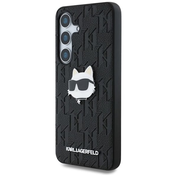 Coque för Samsung Galaxy S25+ (Svart) Karl Lagerfeld Läder Monogram Pin Logotyp Choupette Head
