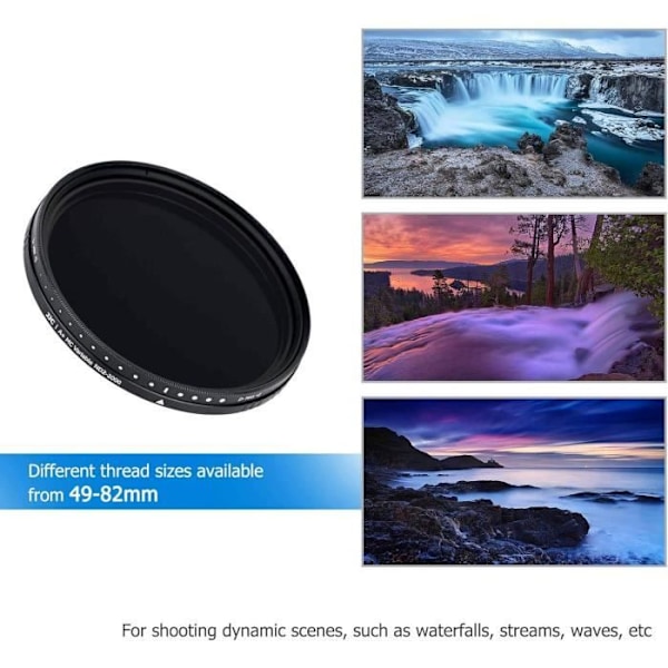 JJC Variabel ND-filter 82 mm ND2 - ND2000 - Justerbart neutralt tetningsfilter - 18-lags belegg