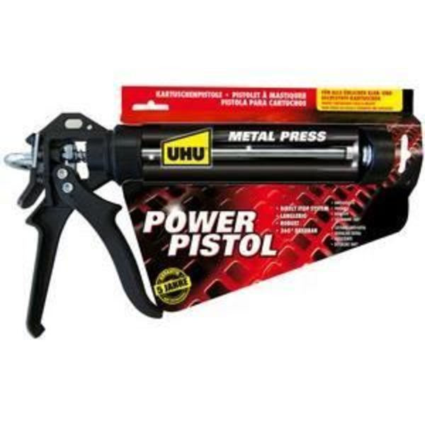 UHU POWER PISTOL svart spackelpistol med DIRECT-STOP-SYSTEM för alla lim- och spackelpatroner Svart