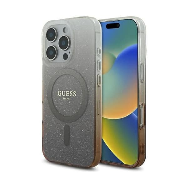 Guess IML Glitter Gradient MagSafe-skal för iPhone 16 Pro - Brun Brun