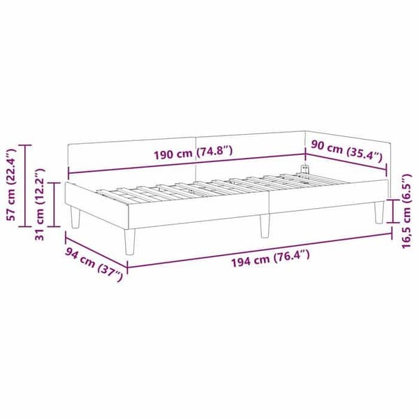 vidaXL Hörnsängram Mörkgrå 90 cm x 190 cm Sammet 42016145