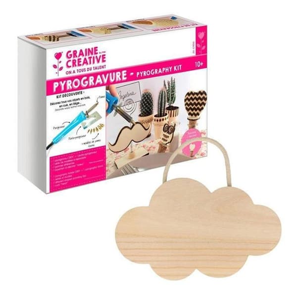 Coffret pyrogravyr + hängande träsväv 25 cm
