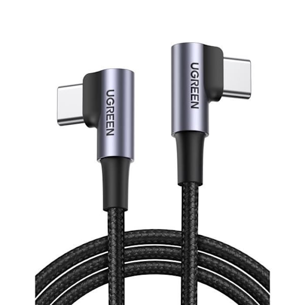 UGREEN USB C-kabel USB C-kabel 90 grader vinklad 60W nylonflätad 1M, kompatibel med MacBook Pro MacBook Air iPad Pro Galaxy S21 Ultra S20