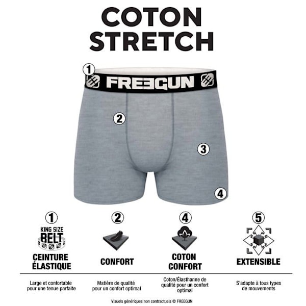 Boxershorts i bomull för män - FREEGUN - Paket med 6 - Komfort och stretch - Brett midjeband Blå jag