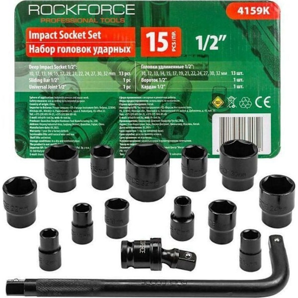 King tony - RF-4159K - ROCKFORCE IMPACT DOUILLES set 15 delar 1/26 VINKEL. (10-32mm)