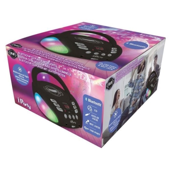 LEXIBOOK iParty Bluetooth CD-spelare med ljuseffekter och USB - För barn - Svart