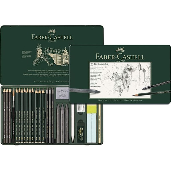 Färgpennor - Faber-Castell - Pitt grafit - Metallask - 26 stycken - Svart Grafit
