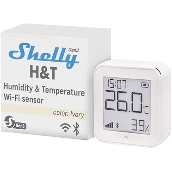 Ansluten temperatur- och fuktighetssensor - SHELLY - H&T Gen3 - Elfenben - Wi-Fi - Dubbel strömförsörjning Elfenben