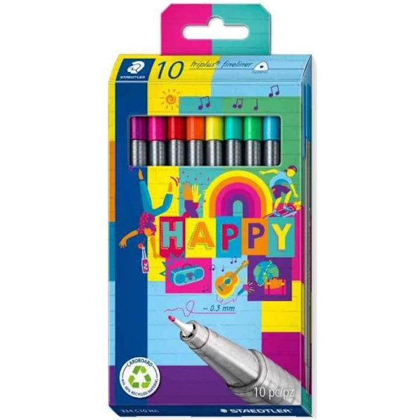 Fineliner triplus HAPPY, etui om 10 st