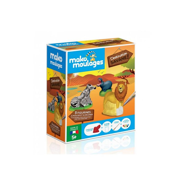Kreativt kit - MAKO MOULAGES - Destination Savane - Lejon, Hippopotamus, Zebra - Brun, Blå - 5 år och äldre kastanj