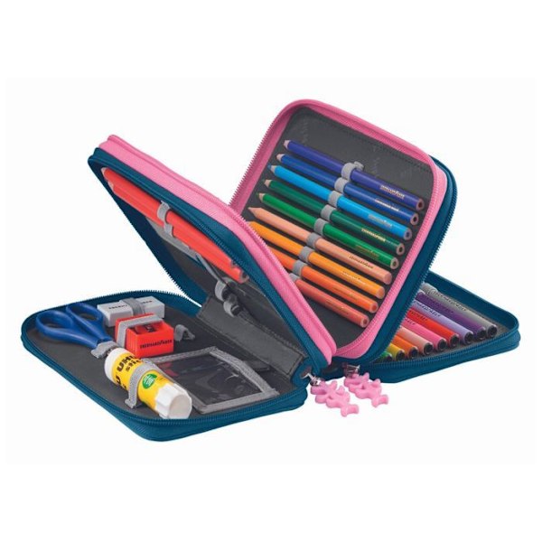 Step by Step Trousse à crayons mörkblå grå blå för flickor - XXL Penna Fodral, 3 Folds Horse Lima 201660 mörkblå, blågrå, rosa