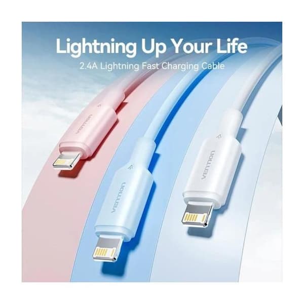 Vention USB-A till Lightning-kabel 2 m - USB 2.0 480 Mbps, Laddning 2.4A, Vit