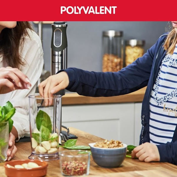 MOULINEX 4in1 Quickchef Immersion Mixer, 10 hastigheter, minihackare, visp, potatisstötare, 800 ml kopp, 1000W, svart/rostfritt stål DD65H810 Mörkgrå / rostfritt stål