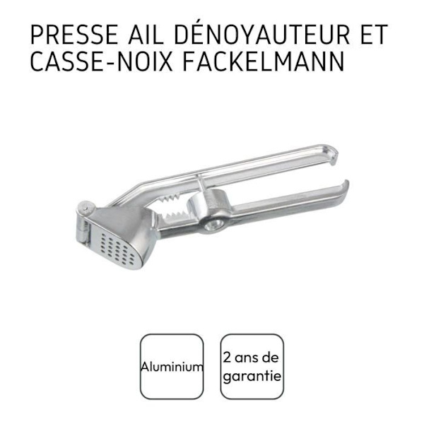 Köksutensil - Fackelmann - 3-i-1 vitlökspress - Aluminium - Kärnfria - Nötknäckare Grå