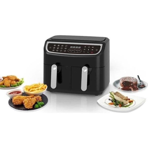 FAGOR FG906 - Elektrisk luftfritös dubbeltank 4,5L - 1600W - 12 program - Timer 60min - 50 till 200°C - Smart Finish Svart