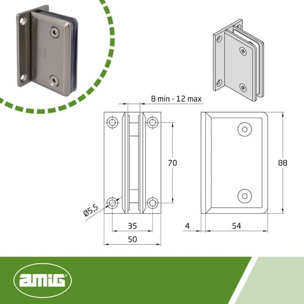 Fixerat duschstöd - Amig - 22624 - Zamak - Rostbeständig - Mått 88x54mm