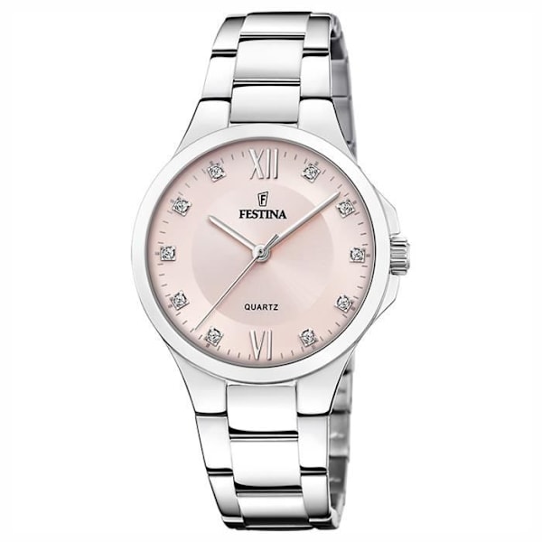 Kvinnoarmbandsur - FESTINA - Modell Festina - Rostfritt stål - Rosa urtavla - 34 mm Vit, Rosa