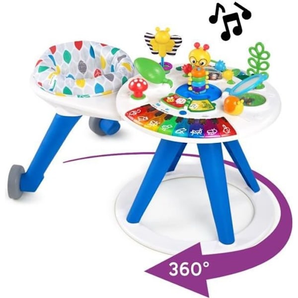 BABY EINSTEIN Aktivitetsbord för spädbarn, 4-i-1 evolutionär gåstol med säker 360° rotation, avtagbar leksak för tidig utveckling, piano, musik Flerfärgad