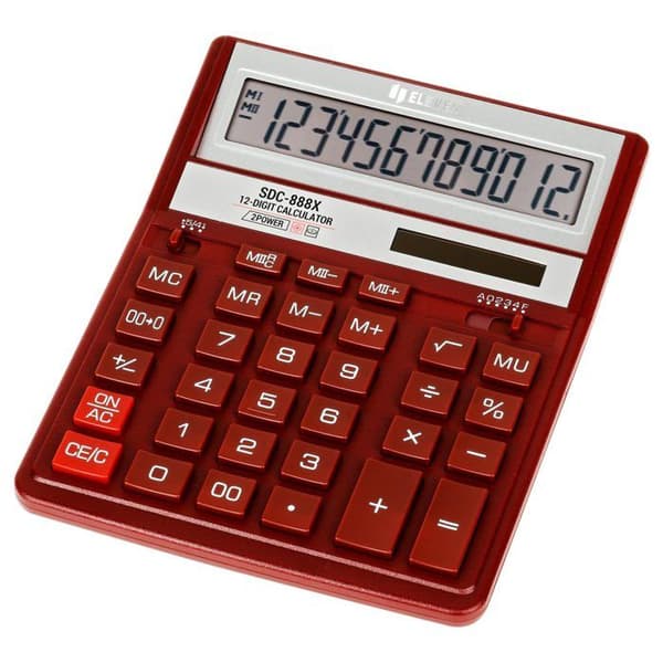 Kalkylator - ELEVEN - SDC888XRDE - Röd display med 12 siffror - Batteridriven
