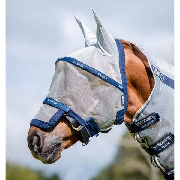 Flugmask för häst Horseware Rambo - Grå - Full silver och marinblå